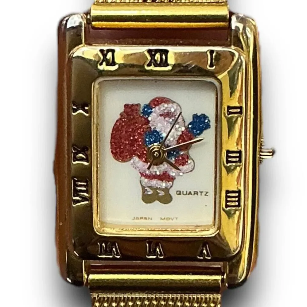Vintage Nelsonic Quartz Gold Toned Santa Claus Watch